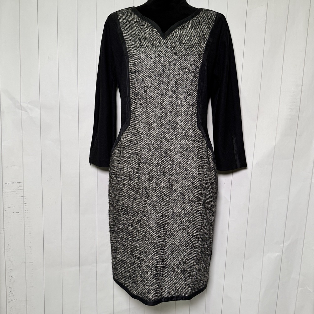 SPORTMAX Italy Luxury Sheath Dress Black/Gray Formal Career Office Wear Large